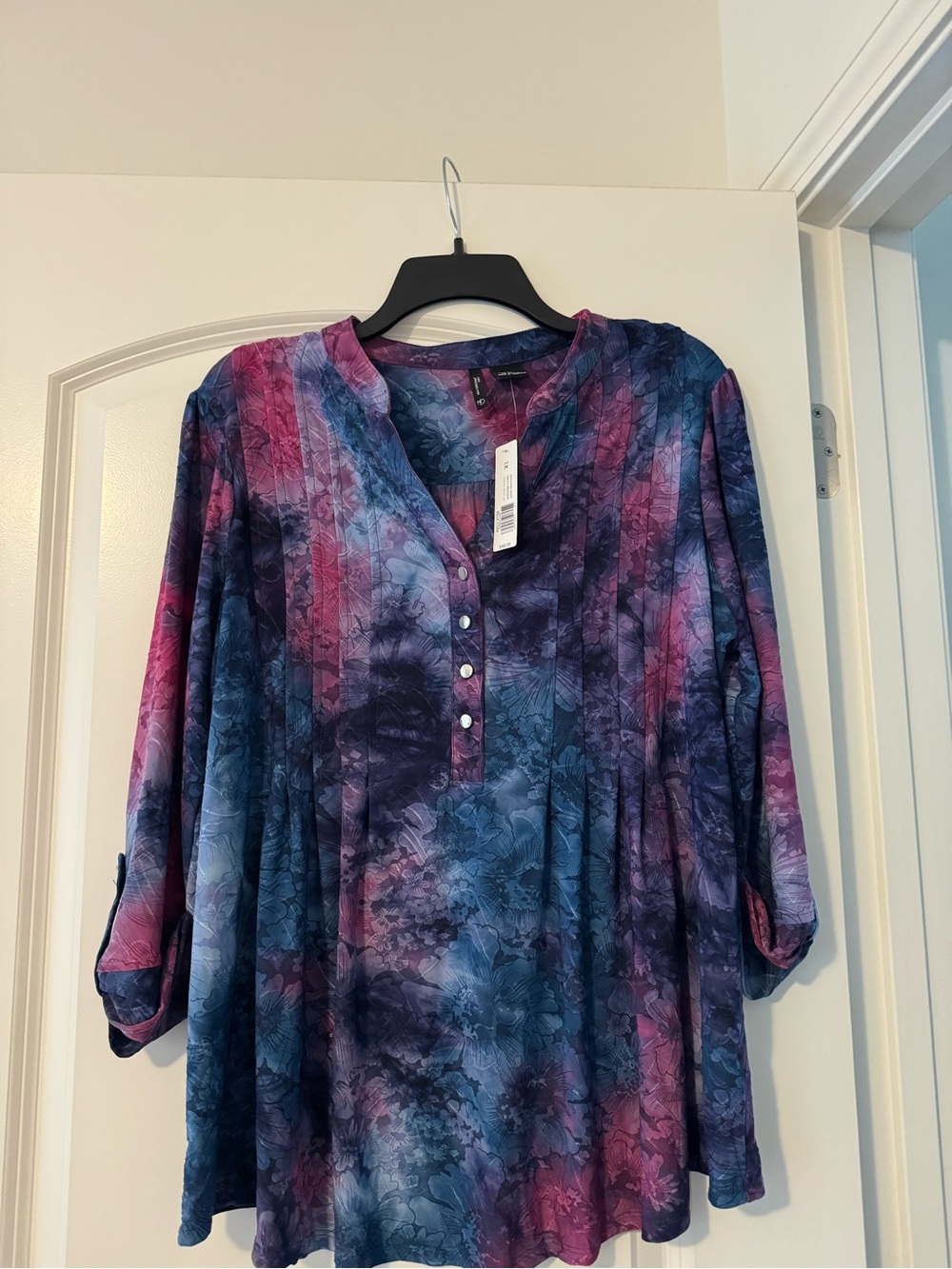 new directions Purple and Blue Tie-Dye Henley Tunic